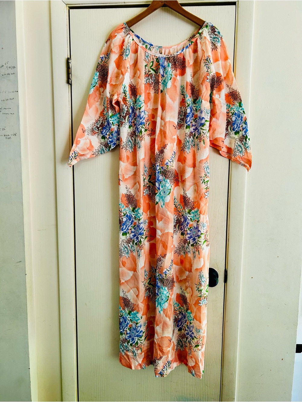 VTG Nylon 70s Hippie Floral Festival Maxi Handkerchief Sleeve Dress M